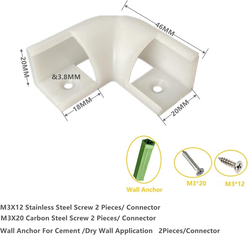 THMOOTHER 8-Pack 16MM Wide V Shape LED Strip Channel 90 Degree White Connector,Under Cabinet 45 Curved Cover profile Corner Kit,Inner Right Angle Turning link Solution With Mounting Kit (White) - Image 2